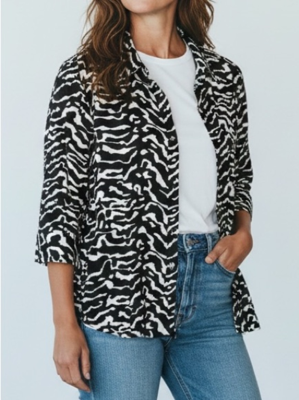 EAST 5TH | Linen Blend Black & White Zebra Print Button Down Shirt size Large